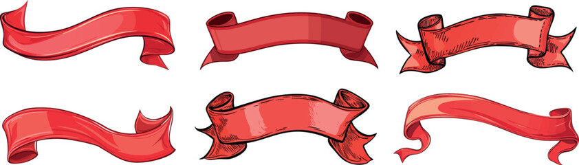 vector illustration of classic red wavy ribbon banner	
