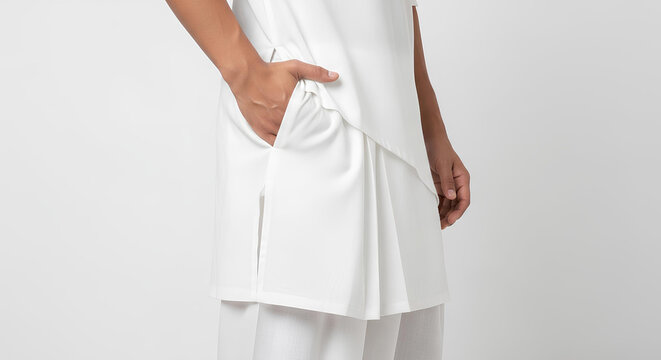Blank pathani suit, side pocket pose, isolated