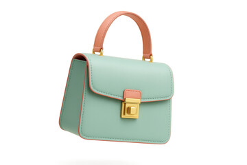 Stylish mint green handbag with pink accents, isolated on transparent background