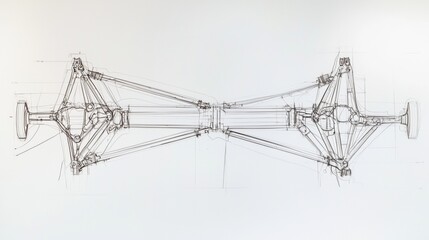 Technical drawing of a vehicle suspension system showcasing components and structure in intricate detail