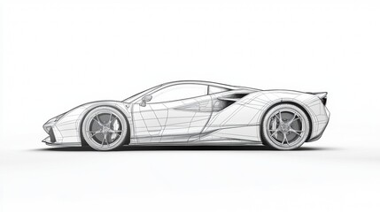 3D wireframe model of a sleek sports car showcasing detailed design elements and dimensions
