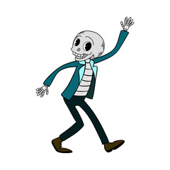Magical day Halloween. Dancing and moving magical skeleton. Happy and smiling funny comical. Line art element collection	