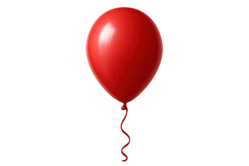 Red balloon hovering, curled string suspended, transparent backdrop highlighting festive graphic design element