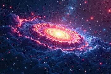 Abstract swirling nebula depicting gravity's pull, dark matter hinted at , deep space, curvature