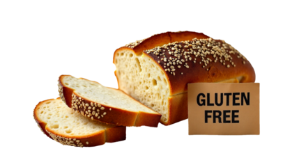 Rustic gluten free loaf with oats alongside a kraft label marking gluten free