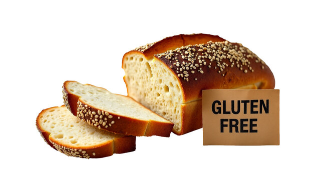 Rustic gluten free loaf with oats alongside a kraft label marking gluten free