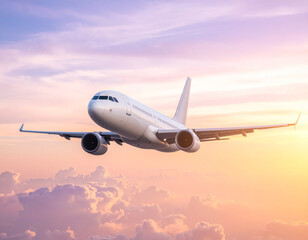 Fototapeta premium Airplane Soaring Through Sunset Sky A Breathtaking Aerial View