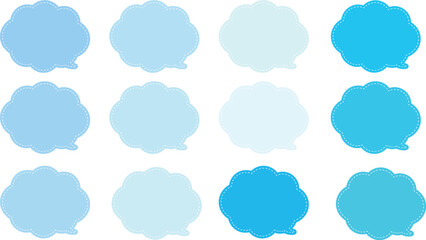 内側に白い破線がある雲の形をしたふきだしセット。
12色のかわいいベクター画像。