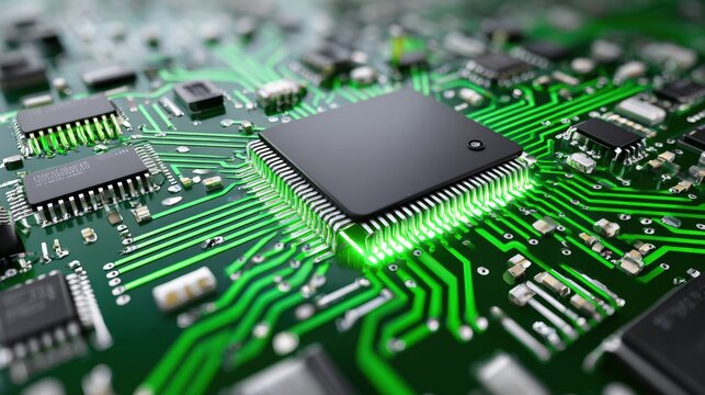 Glowing Circuit Board with Data Pulses and Complex Connections