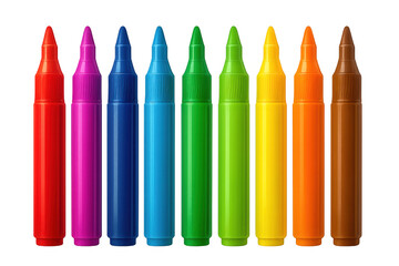 Set of eight colorful markers isolated on transparent background, offering vibrant hues for creative design and illustration projects