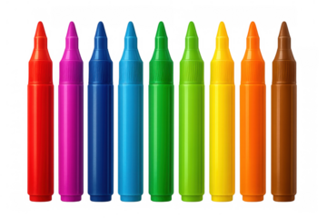 Set of eight colorful markers isolated on transparent background, offering vibrant hues for creative design and illustration projects