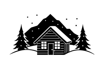 Scenic Winter Cabin for Christmas Decoration Prints