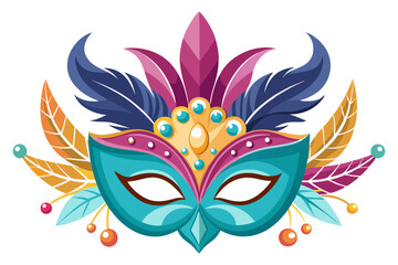 Detailed Carnival Mask Featuring Jewels and Feather Plumes