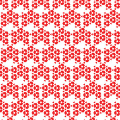 seamless floral pattern, vibrant red and white repeating pattern, composed of small, red, six-petal flower-like shapes, possibly star-like polygons, continuous and intricate design, tightly arranged, 