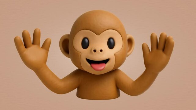Playful monkey emoji sculpture animation isolated asset, transparent 4K video, alpha channel, ProRes 4444