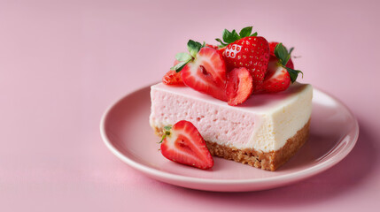 Strawberry Cheesecake on Pink Plate