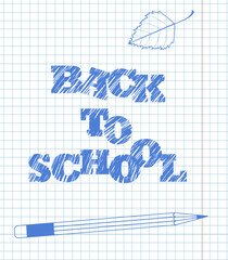 Illustration showcases the back to school theme with bold text on graph paper, accompanied by a pencil and a leaf. Ideal for educational materials or seasonal promotions