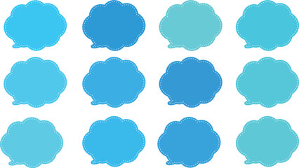 内側に白い破線がある雲の形をしたふきだしセット。
12色のかわいいベクター画像。