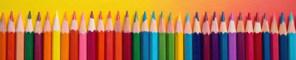 Fototapeta premium A vibrant array of sharpened colored pencils neatly arranged , still life, studio shot