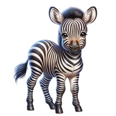 Fototapeta premium Playful Stripes: A captivating illustration of a baby zebra, exuding an irresistible charm with its distinctive black and white stripes, big eyes, and gentle demeanor.