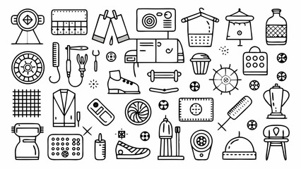 Collection of diverse hand drawn objects and symbols isolated on white background