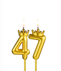 Golden candle with crown number 47 - White background