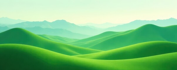 Obraz premium Abstract green hills, rolling mountains, serene landscape, calming nature scene, eco, vibrant, mountains