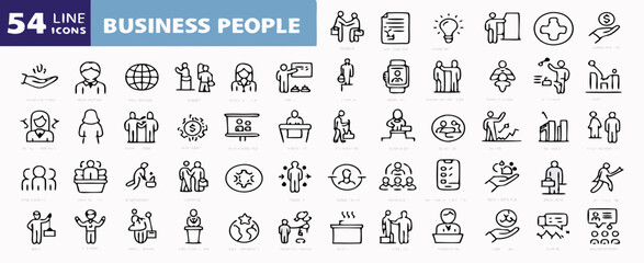 Illustration of various line icons depicting business people and related concepts in a minimalist style created with generated ai