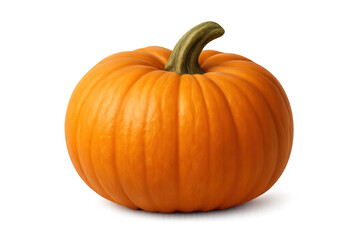 Ripe orange pumpkin with thick green stem, floating against clean backdrop, highlighting seasonal harvest and festive fall mood