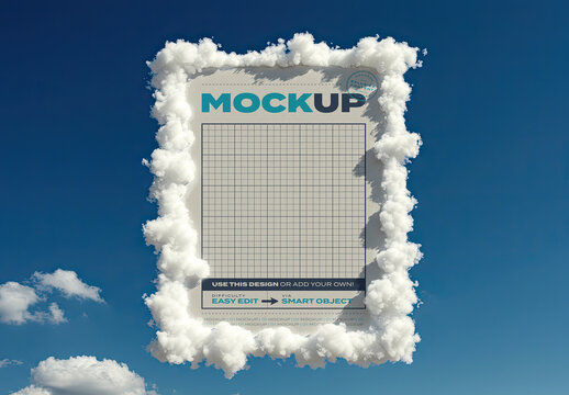 Clouds Frame Poster Image Vertical Mockup in the Sky