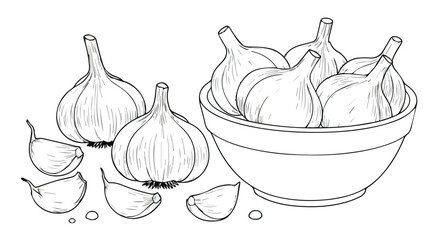  Whole Garlic Bulbs and Cloves in a Blue Bowl