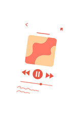Mobile music application on a vibrant phone screen. Colorful media interface for music playback on a digital device. Interactive app, touchscreen display with user icon and control layout.