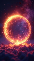 Fototapeta premium Ethereal glow surrounds a circular shape with soft, warm edges, cosmic energy, celestial body
