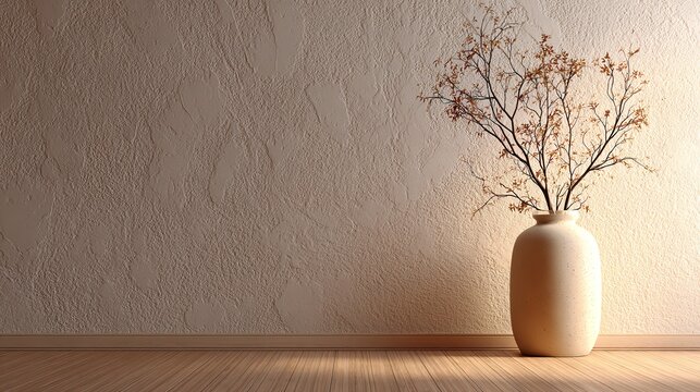 Interior Background of Room with Stucco Wall and Wooden Floor.

