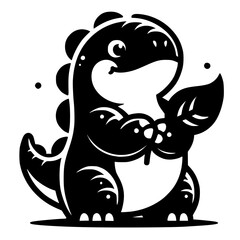 Adorable Dinosaur Illustration: A charming, cartoon-style illustration of a delightful dinosaur, featuring clean lines and a playful expression. The dinosaur happily clutches a leaf.