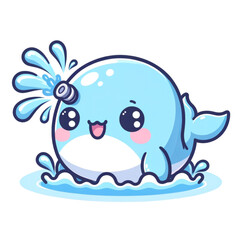 Playful Blue Whale Sprinkling Water: A cheerful cartoon blue whale playfully sprays water, exuding joy and delight. Evokes a sense of happiness and charm, capturing the beauty of marine life.