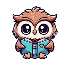Wise Owl's Literary Pursuit: A charming cartoon owl engrossed in a book, symbolizing knowledge, wisdom, and the joys of reading. Perfect for educational projects.