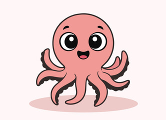 cute little octopus with big eyes swimming and smiling happy