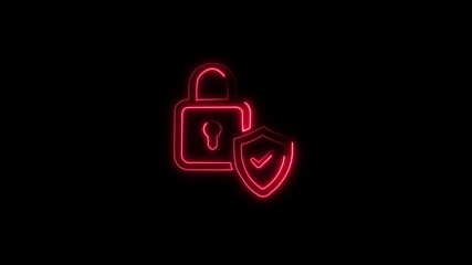 abstract neon glowing lock icon animation .Glowing neon blue color lock icon animation encryption security privacy  animated sign . - Powered by Adobe