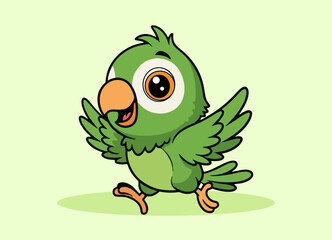 cute little parrot with big eyes running and smiling happy