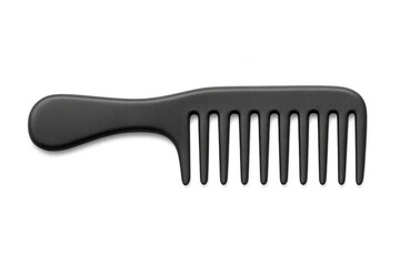 Black plastic hair comb resting flatly, cutting transparent background with minimalist styling design