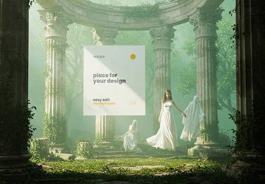 Nymphs on Altar Forest Vertical Poster Frame Mockup Floating