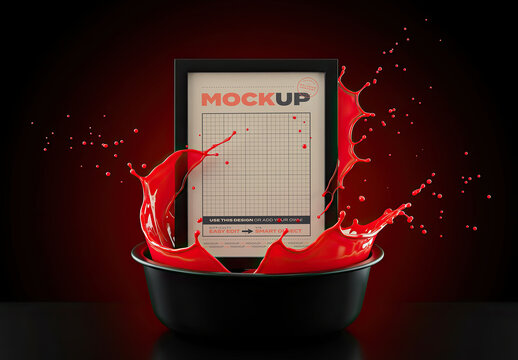 Red Splash Splatter Poster Frame Mockup on Bowl