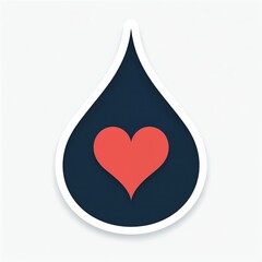 Obraz premium Stylized droplet shape with heart symbol inside, white outline, dark blue, red colors. Illustration represents healthcare, love, care, compassion, wellness, mental health. Suitable for logos, icons,