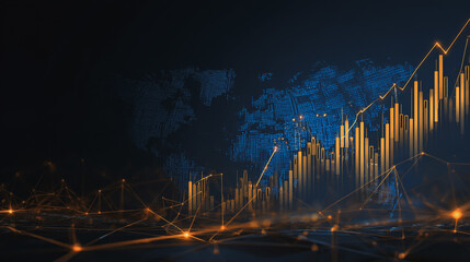 Abstract black background with Colorful charts and graphs with statistics to innovative analyze business potential and forecast future development of companies growth.