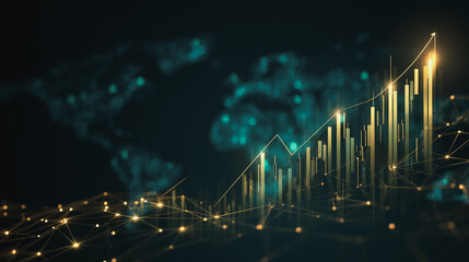 Abstract black background with Colorful charts and graphs with statistics to innovative analyze business potential and forecast future development of companies growth.
