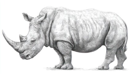 Fototapeta premium Detailed pencil sketch of a white rhinoceros
