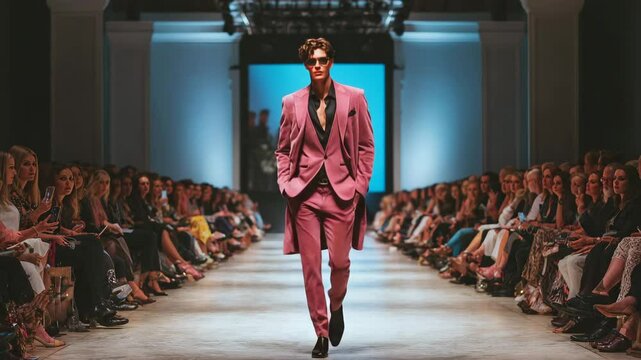 Fashion show model walking on runway