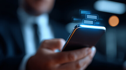 AI Chat:  Holographic Message Bubbles Rising from Smartphone
