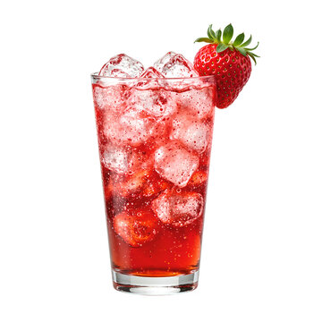 Refreshing strawberry soda with ice cubes in a clear glass perfect for summer concepts